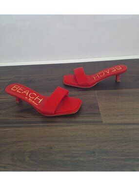 NWOT Beach by Matisse Red Kitten Heel Slide Sandals Women's Size 8.5 Square Toe